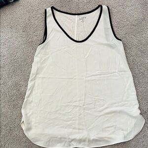 LOFT Women's Cream Tank Top with Black Trim